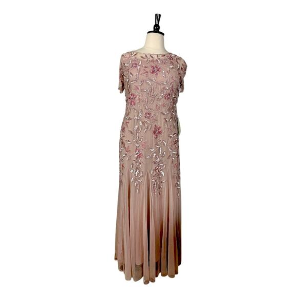 Adrianna Papell New Gown Beaded Sequin Godet Pleats Blush Pink Women’s Size 20 - Picture 2 of 15